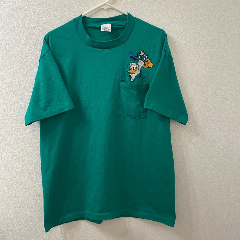 Disney Donald Duck pocket t shirt embroidered green vintage size XL